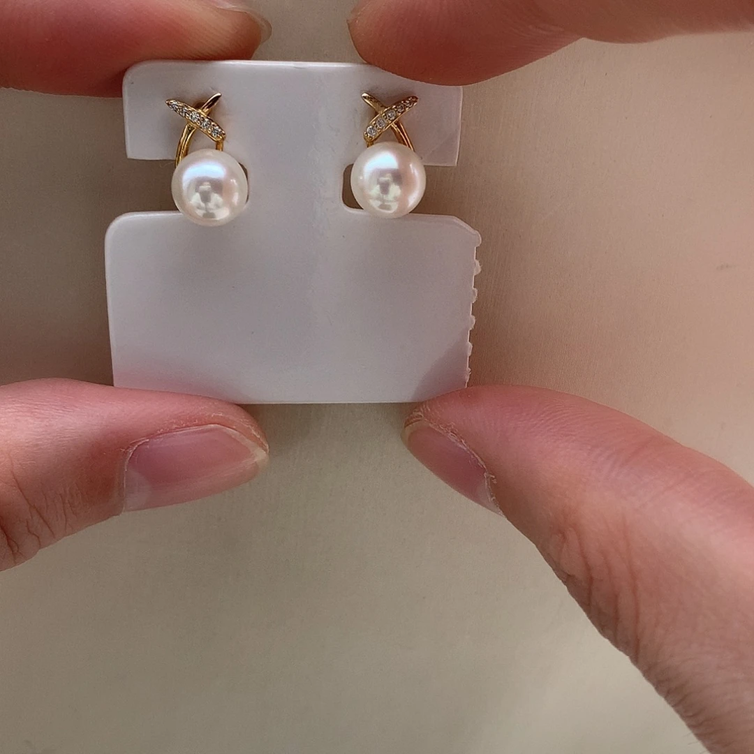 海水珍珠银S925镶嵌耳钉7-7.5mm ak