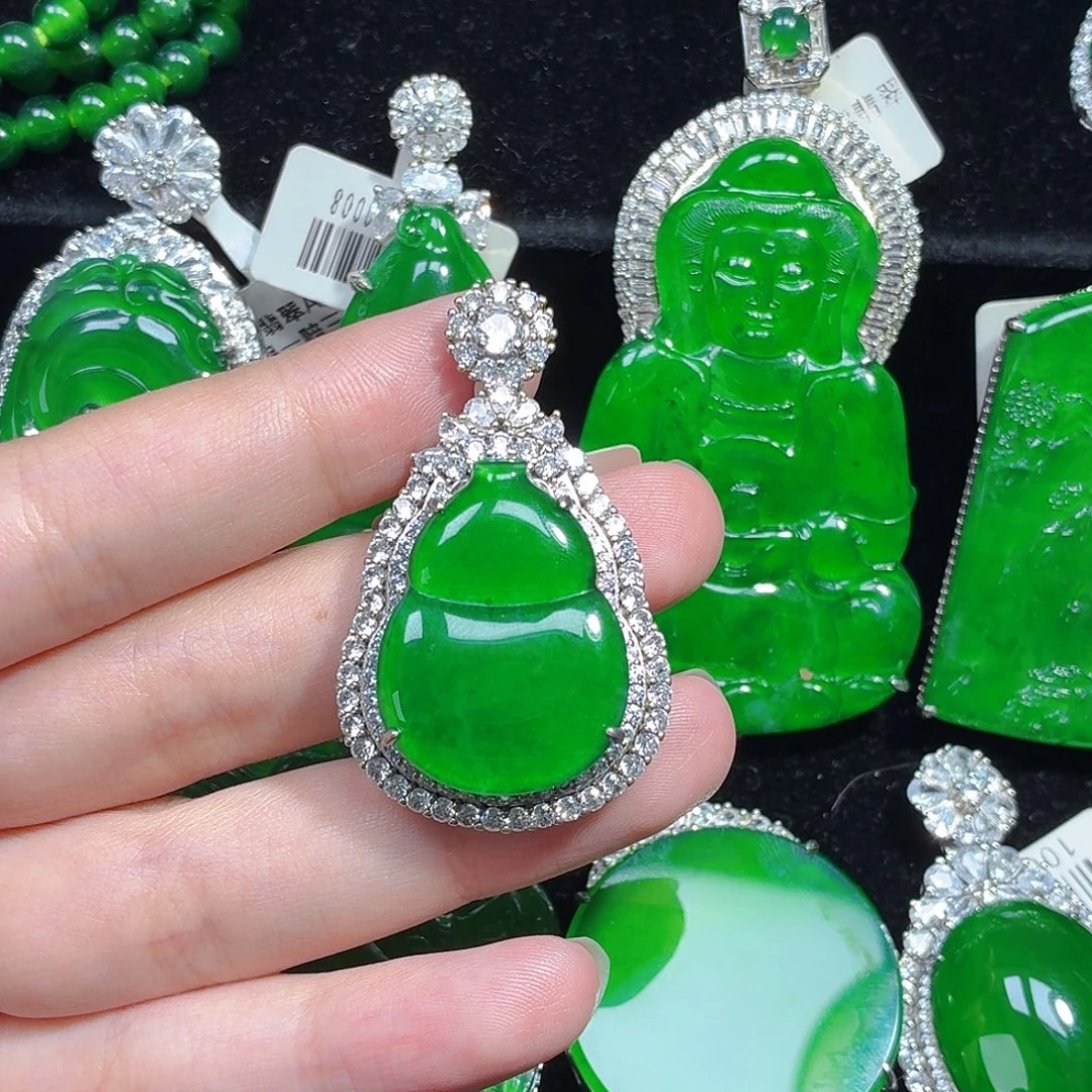 翡翠银S925镶嵌颈饰天然A货翡翠