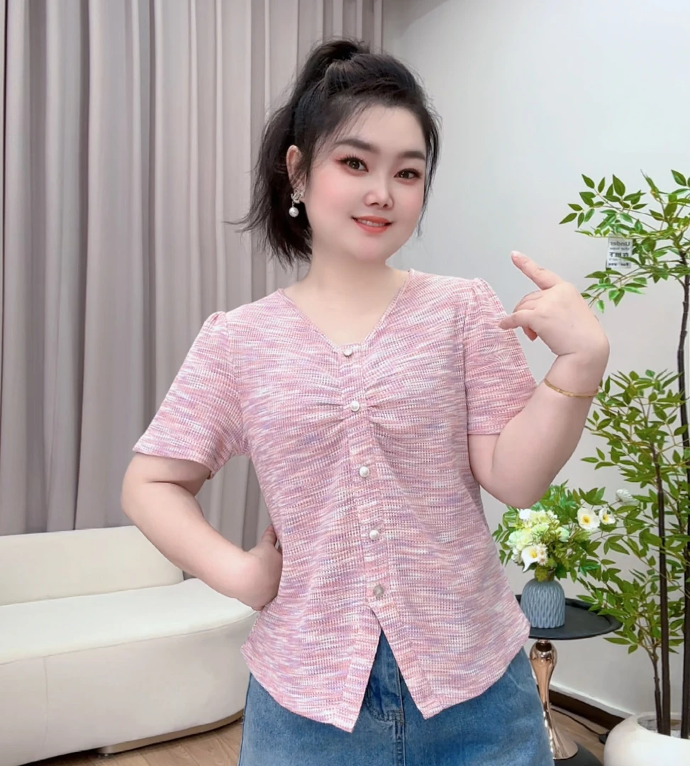 2025夏装新款胖mm大码女别致针织彩棉花纱不规则短袖T恤