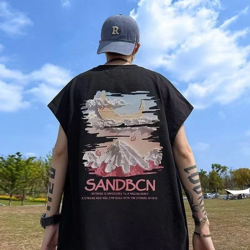 美式宽松大码篮球背心潮牌夏季个性坎肩高街印花健身无袖运动上衣