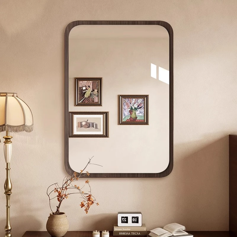 复古浴室镜子贴墙自粘厕所卫生间挂墙式免打孔中古风梳妆台化妆镜