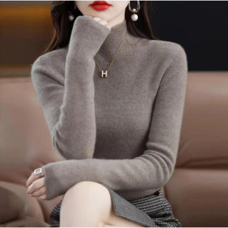 秋冬新款羊绒衫女羊绒高档半高领针织打底衫hw