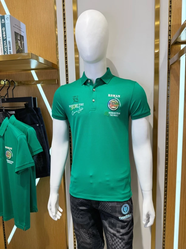 R9000男士2025夏季新品立体设计修身POLO翻领绿色短袖53025388