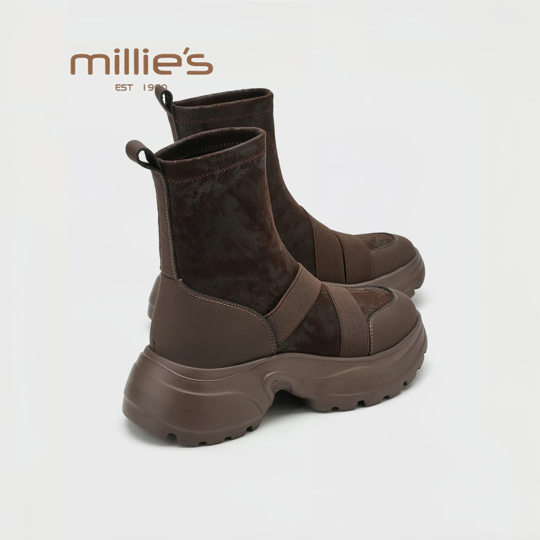 MILLIE'S/妙丽2025新款复古休闲百搭弹力靴女鞋时尚潮流休闲短靴