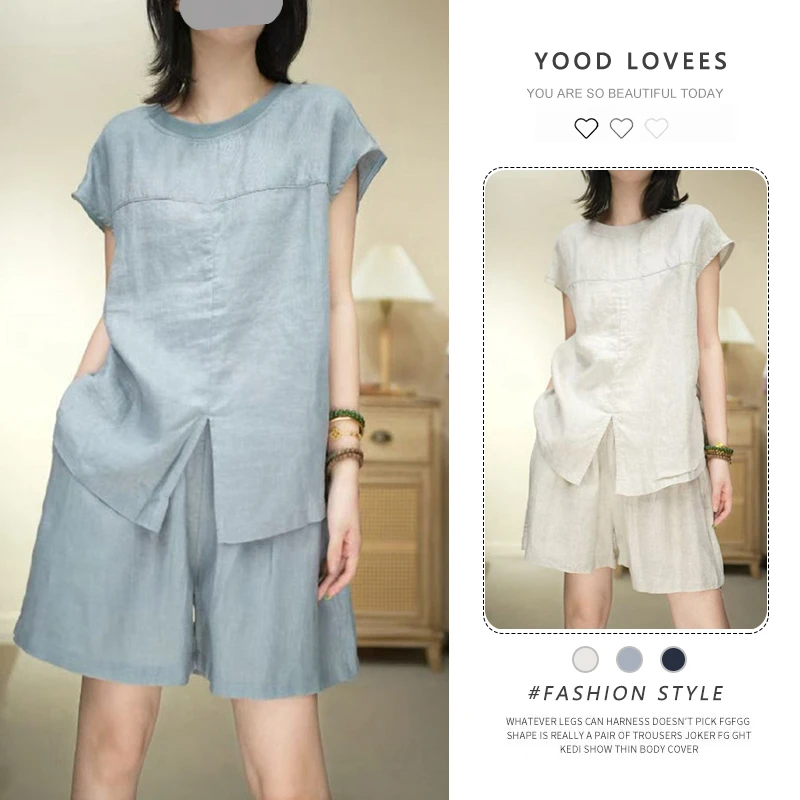 慵懒松弛感宽松上衣休闲短裤套装夏季新款休闲设计感气质两件套女