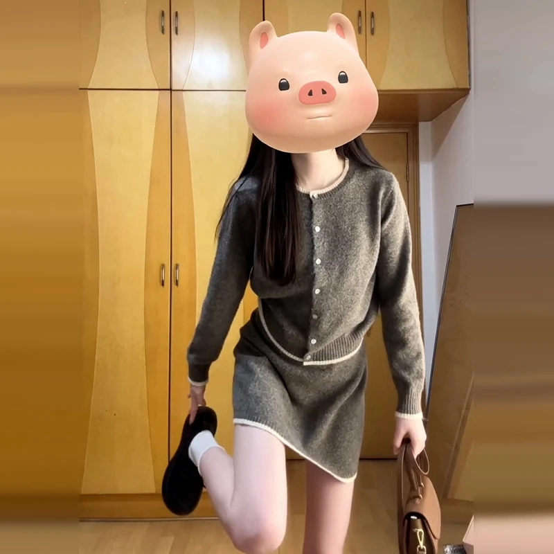 小香风针织长袖连衣裙子女初冬韩系高级感穿搭一整套装裙8517