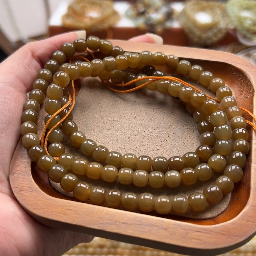 毛衣链未镶嵌和田玉珠串6*7mm