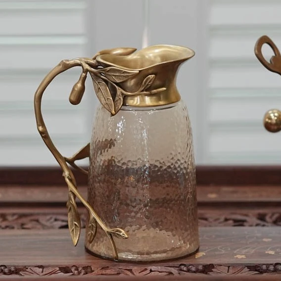 【奇居铜饰】立体树枝纹铜把手玻璃冷水壶餐厅桌面摆件#GY