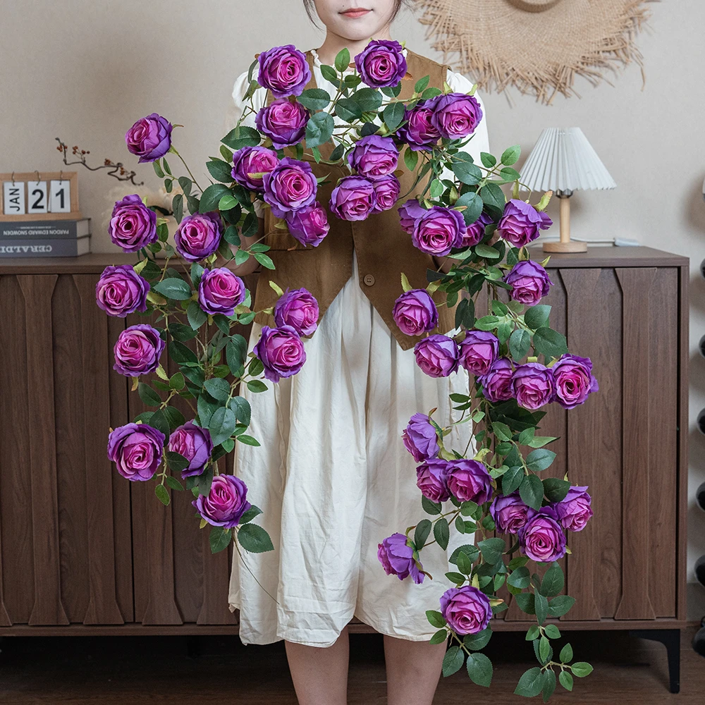 【买5送1】仿真玫瑰花藤假花塑料藤条空调管道缠绕藤蔓装饰遮挡植物