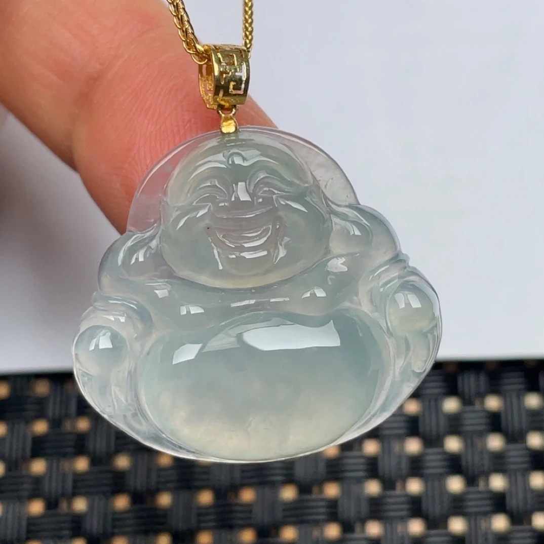 缅甸天然翡翠A货，冰种老坑料佛公，裸石尺寸27.5×30.4×6.6