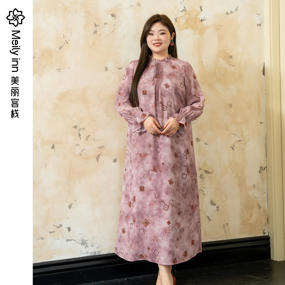 美丽客栈原创高端大码女装胖mm200斤加肥加大垂感系带气质连衣裙