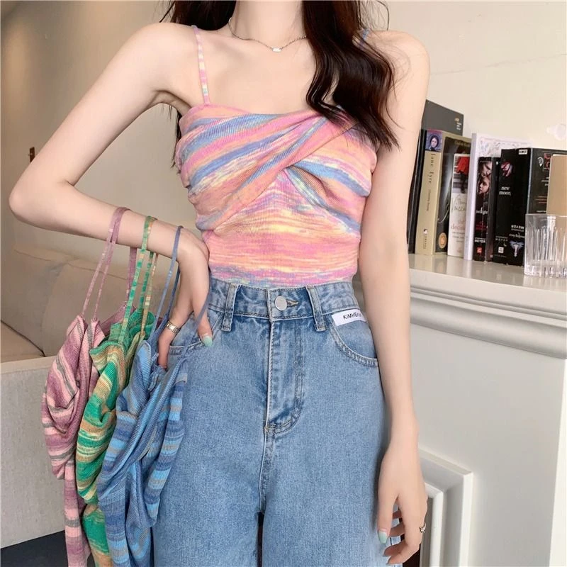 上衣彩虹纯色女装夏季外穿内搭辣妹女生韩系吊带ins衣服裹胸