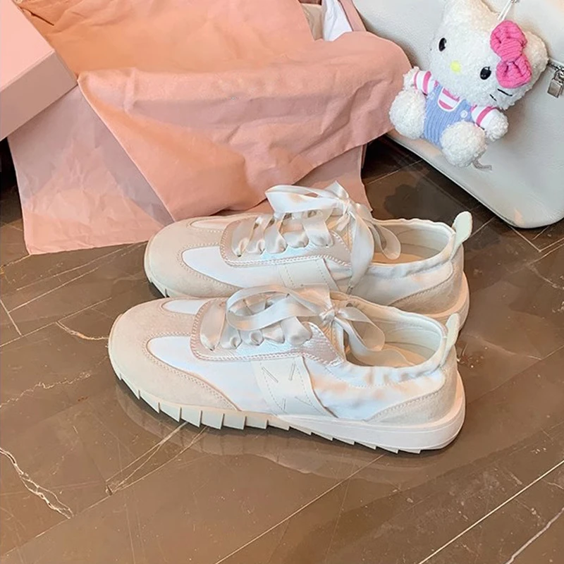 Crape myrtle芭蕾风软底拼接缎带百搭运动阿甘休闲鞋女夏季