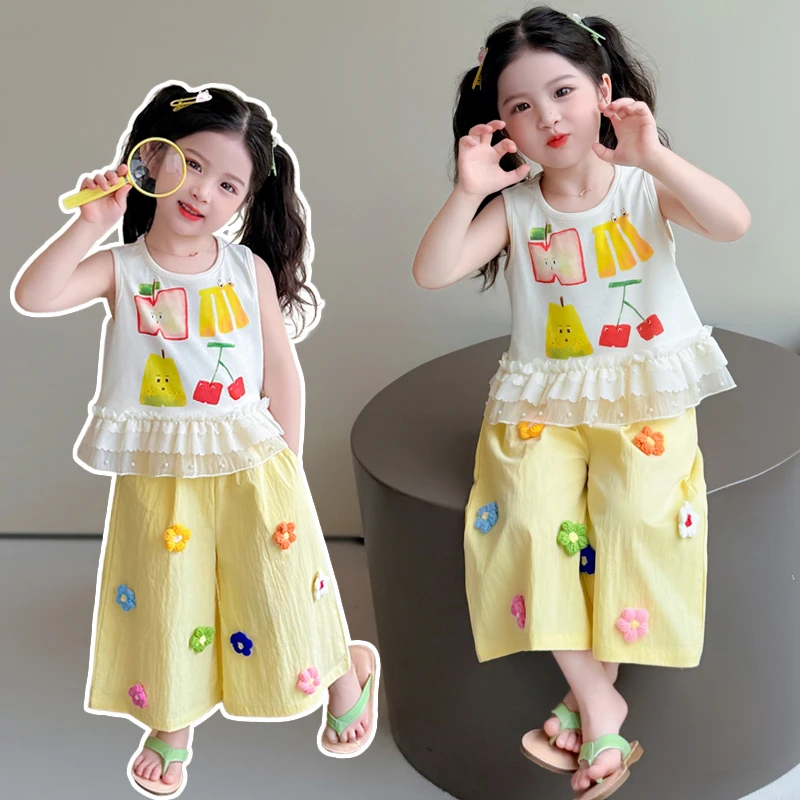 女童套装夏季2025新款洋气时髦儿童宝宝夏装背心阔腿裤两件套薄款