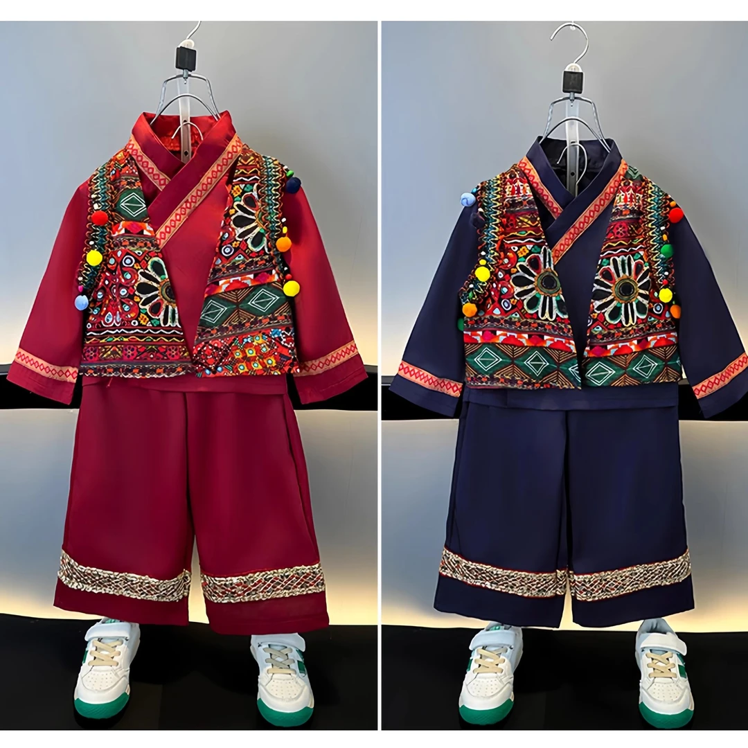 儿童少数民族壮族服装三月三哈尼族苗族男女汉服唐装幼儿园演出服