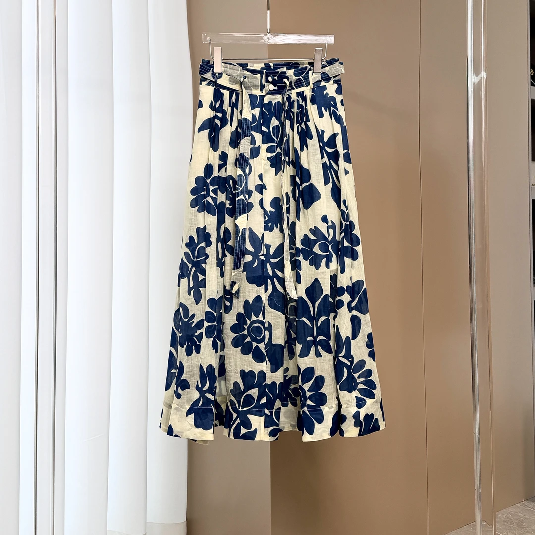 夏新款度假风碎花半裙配腰带半身裙显瘦半身裙气质女装半身裙3086