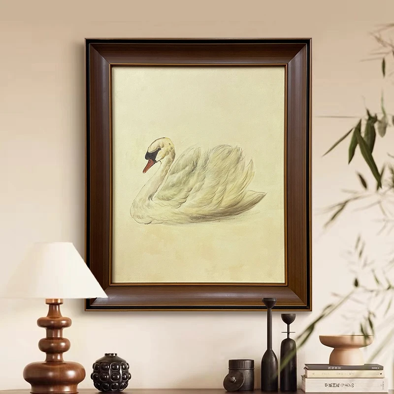 【天鹅】中古风卧室装饰画手工油画法式质感小众艺术挂画玄关柜壁画