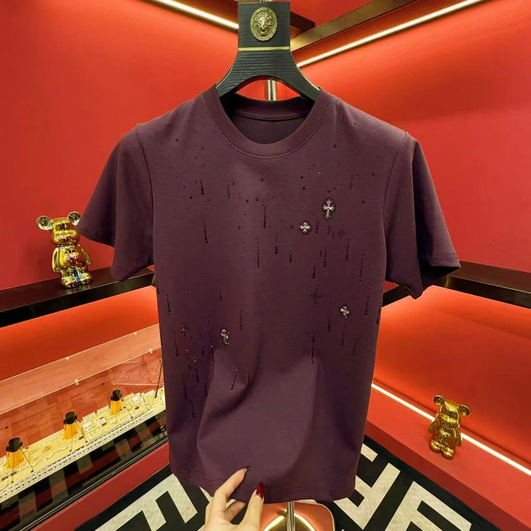 8868#新版男士短袖圆领修身T恤潮流时尚打底男款半袖枫叶紫