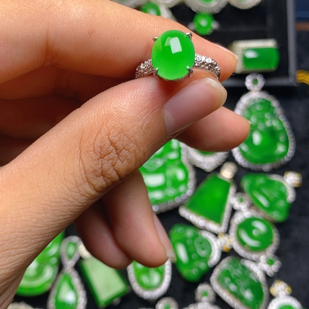 翡翠银S925镶嵌戒指戒指