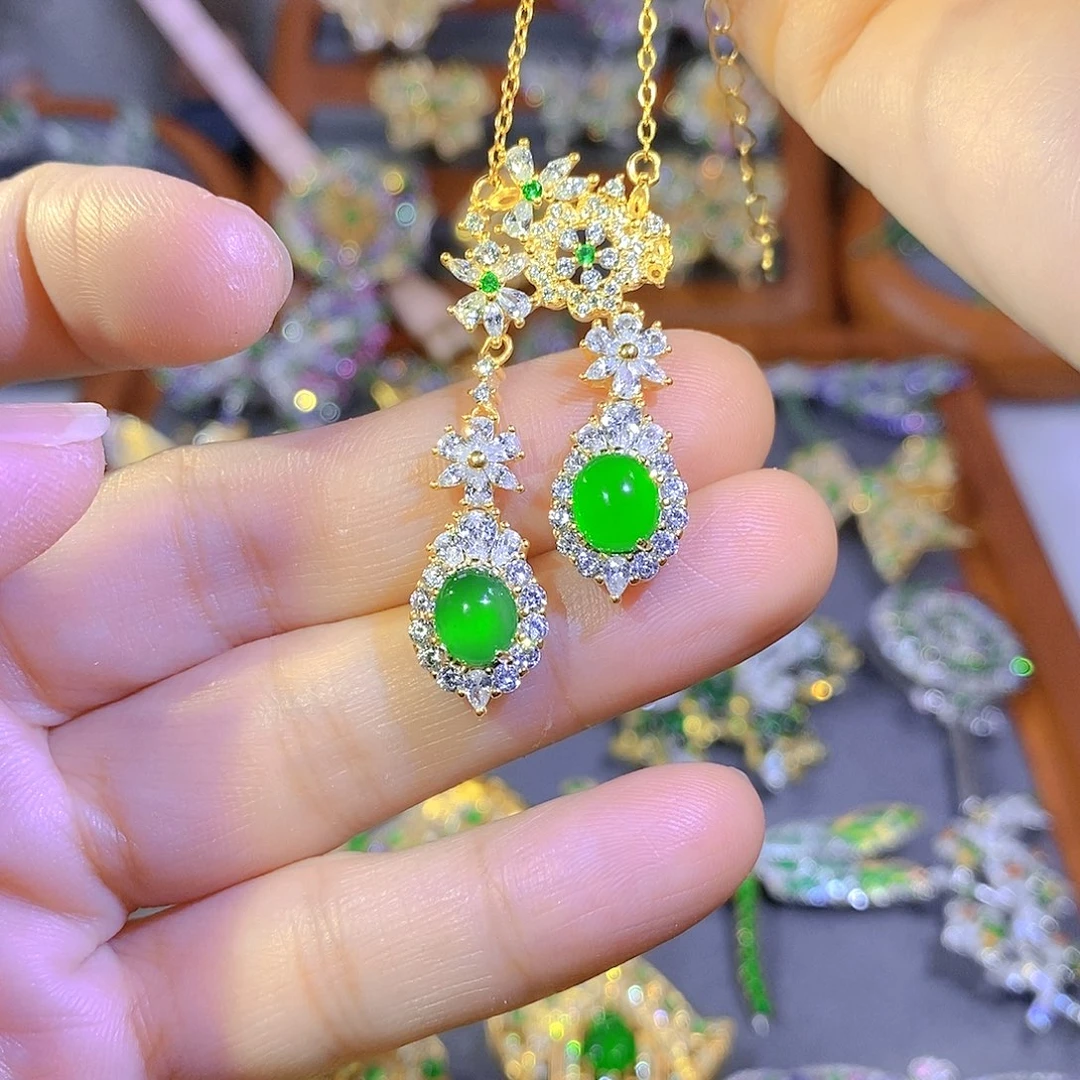 颈饰银S925镶嵌翡翠