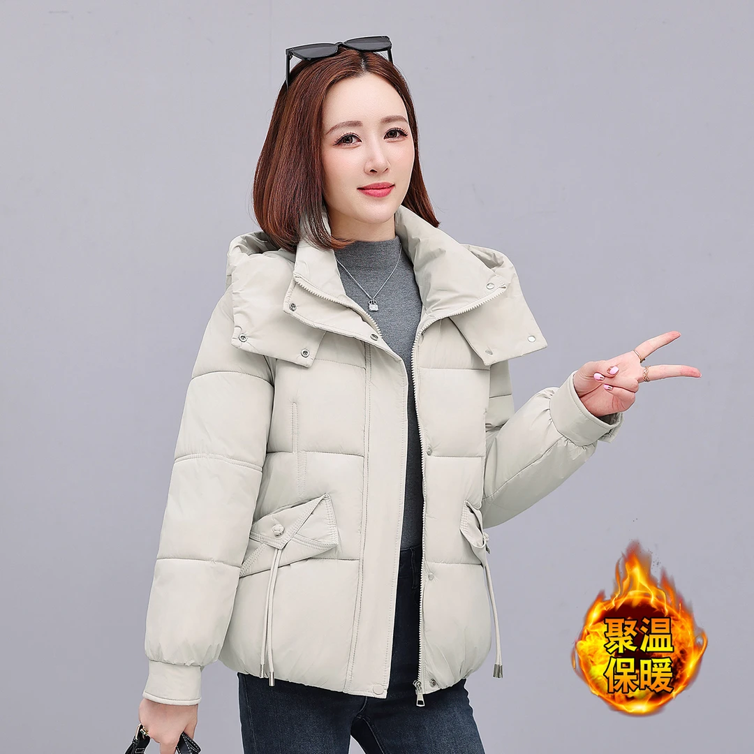 韩系大码棉衣棉服中年妈妈冬季可拆卸帽女士短款冬装加厚棉袄外套