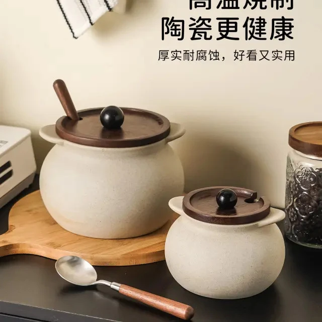 粗陶耐高温带盖猪油罐高颜值厨房家用专用大容量陶瓷辣椒油罐
