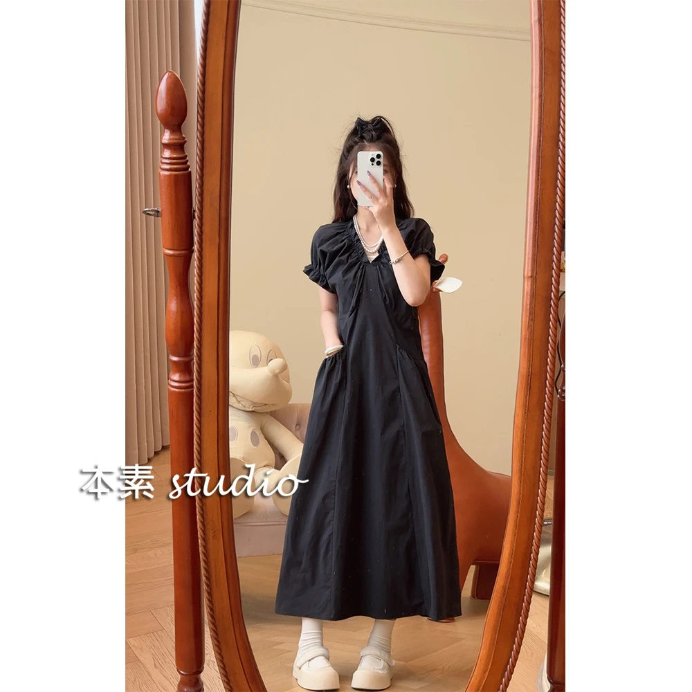 公主恋人Y2782背后拉链木耳边V领短袖连衣裙