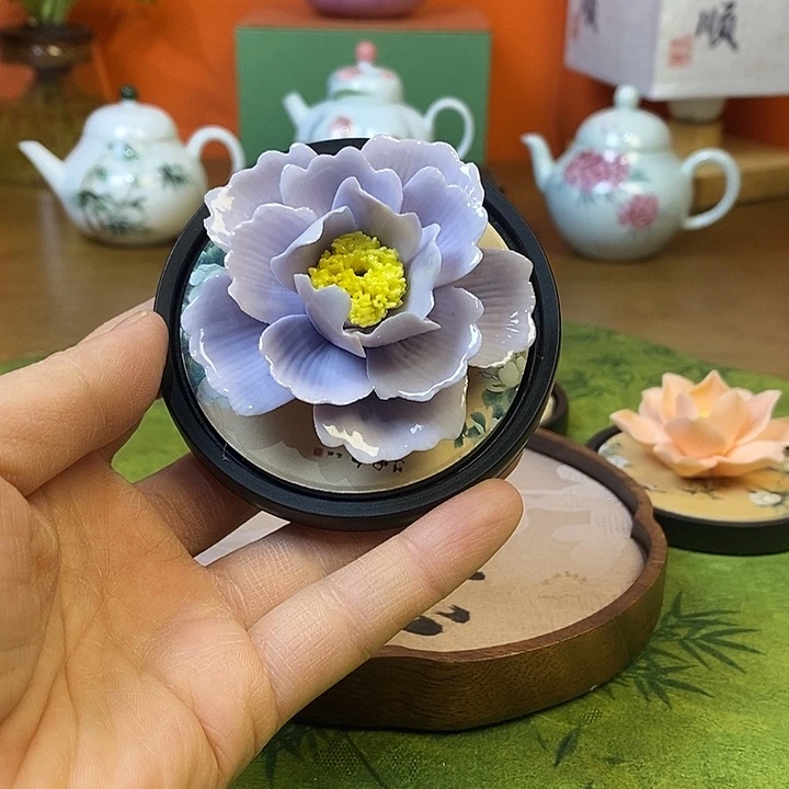 瓷片紫色牡丹花线香插
