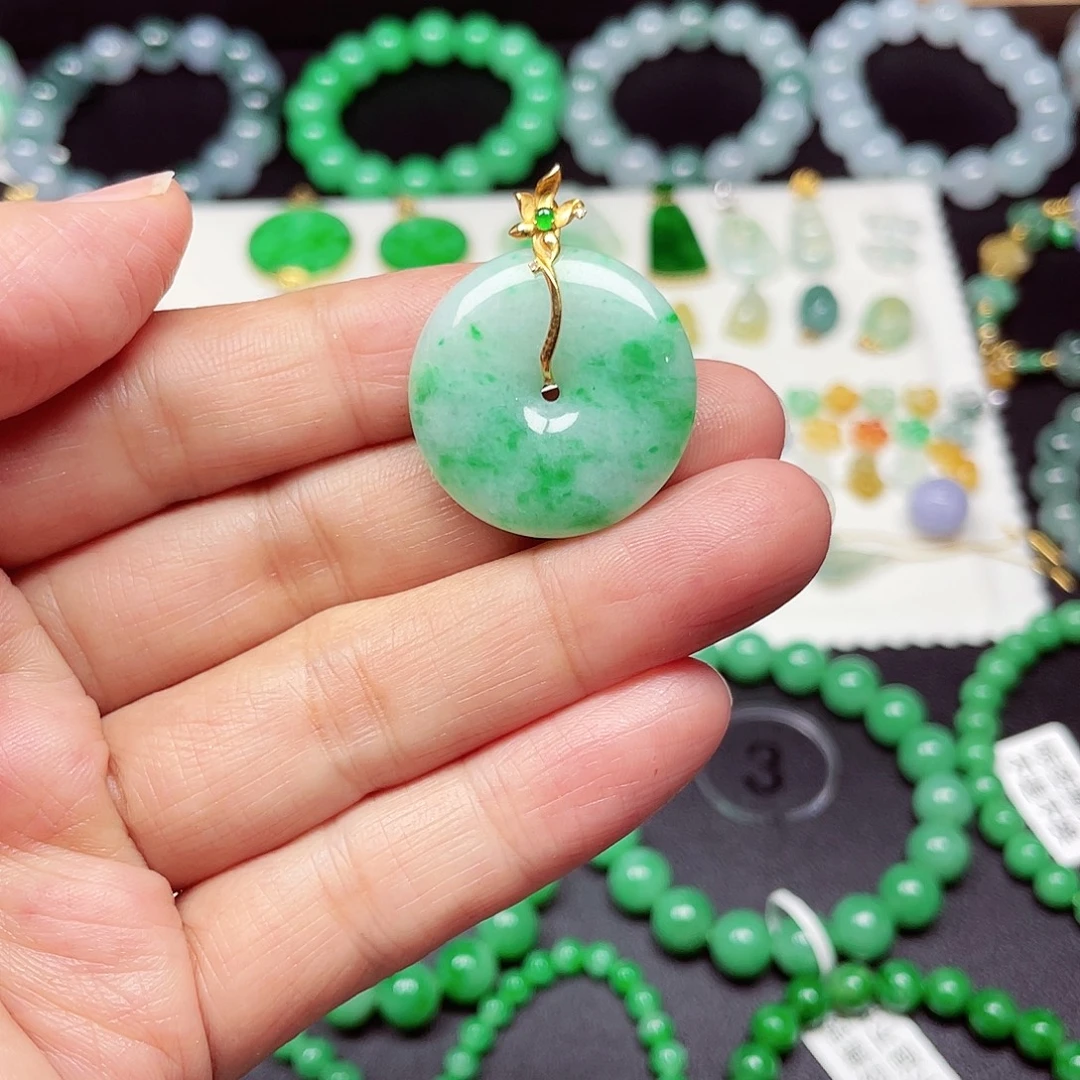 翡翠18K金镶嵌手链天然缅甸翡翠A货卡26.3-5.5