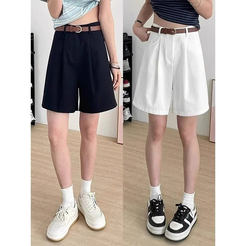 卡其色直筒短裤女夏季新款梨形身材高腰显瘦遮胯休闲五分阔腿裤子