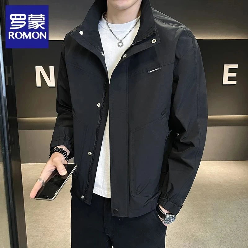 罗蒙工装夹克上衣男外套春秋季新款潮牌宽松休闲男立领百搭潮流