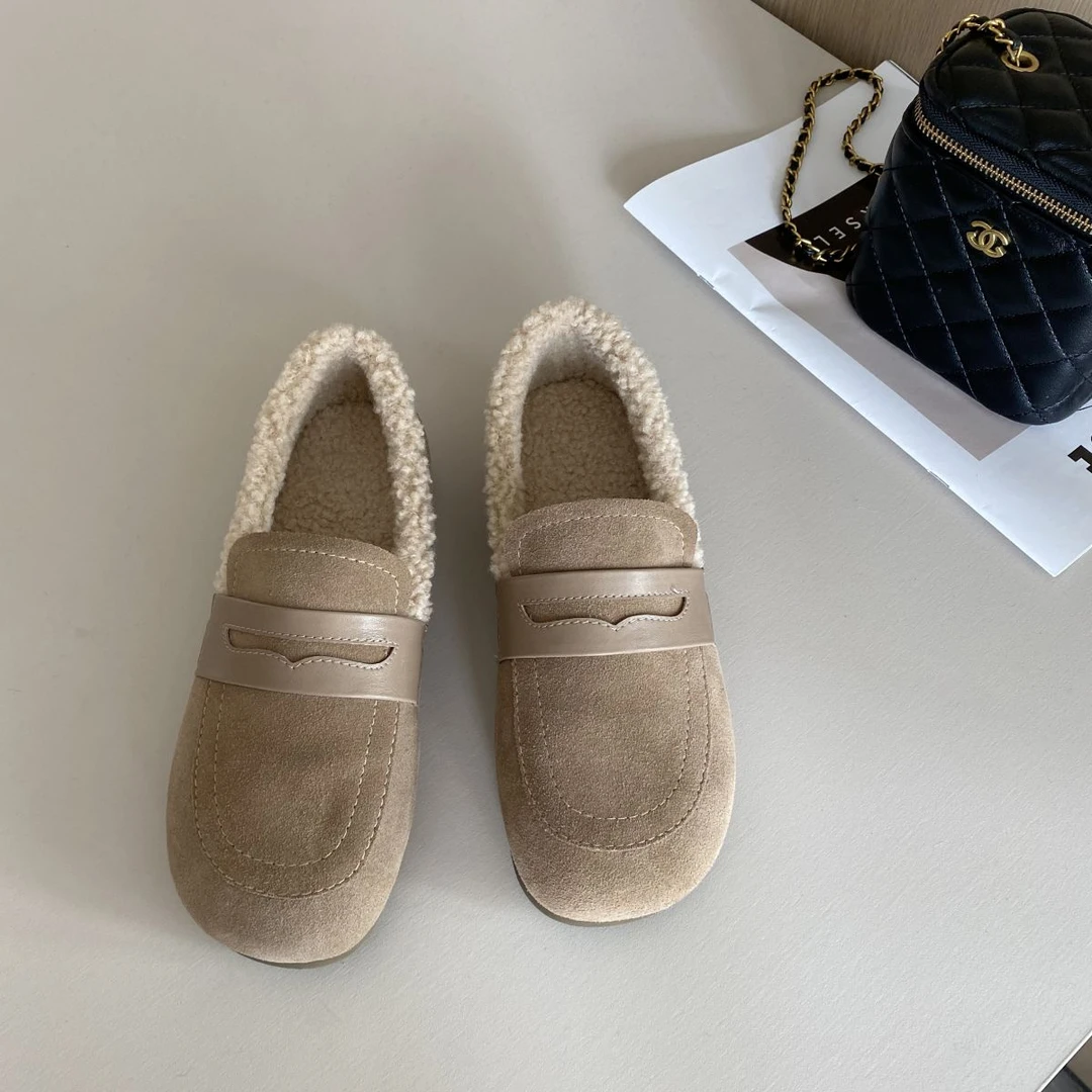 TS2024新款韩版平底毛毛鞋软底休闲时尚豆豆鞋女