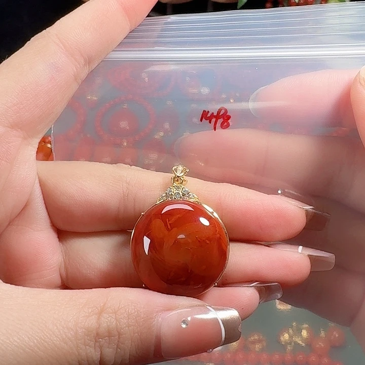 南红玛瑙银S925镶嵌吊坠