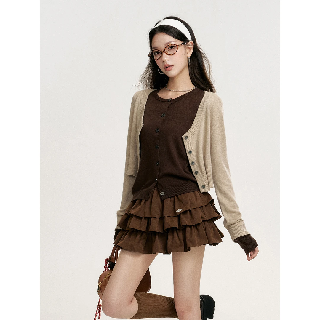 16DEWS 纯色马甲 短款针织开衫两件套