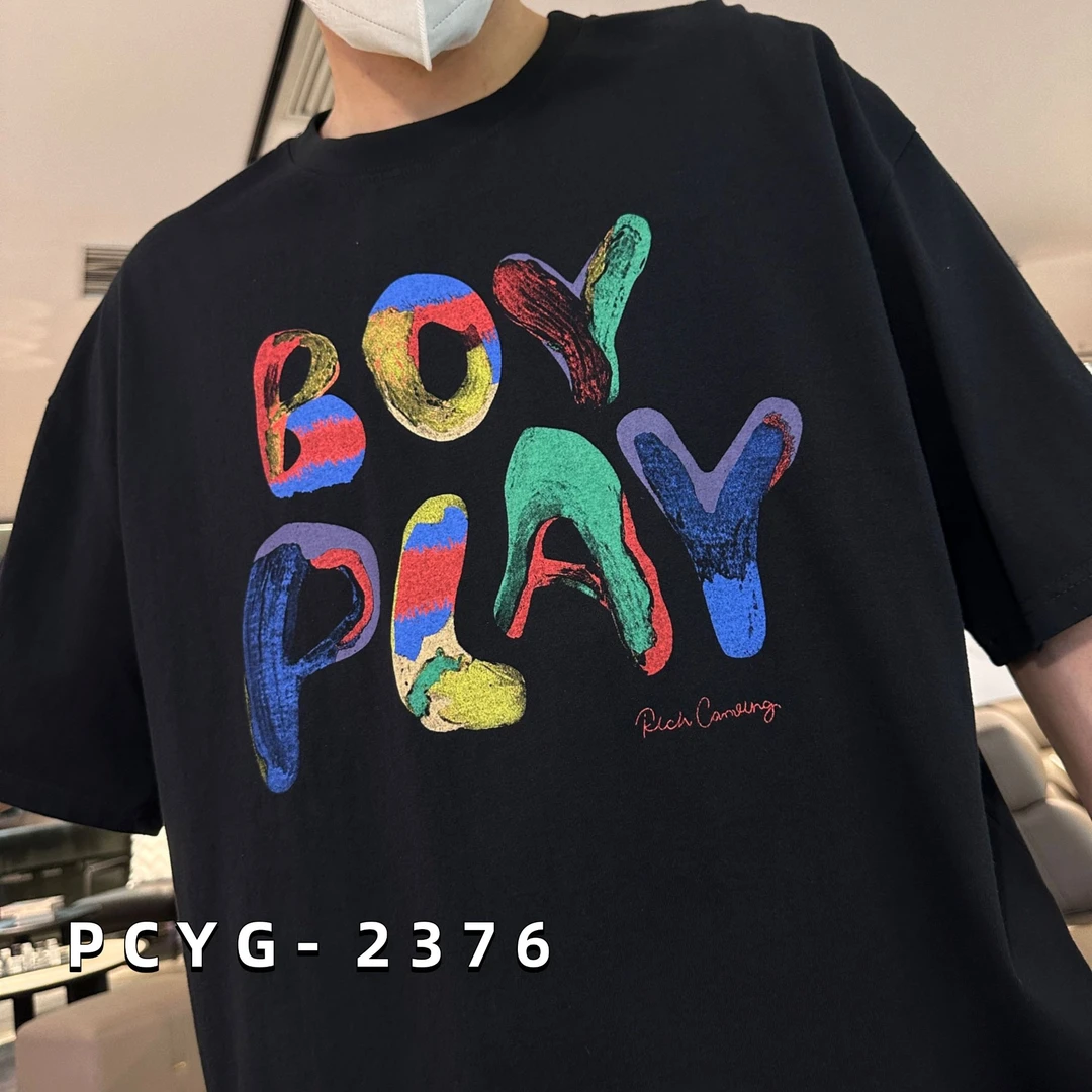 大码男装180斤-320斤夏季重磅彩绘字母半袖#2376