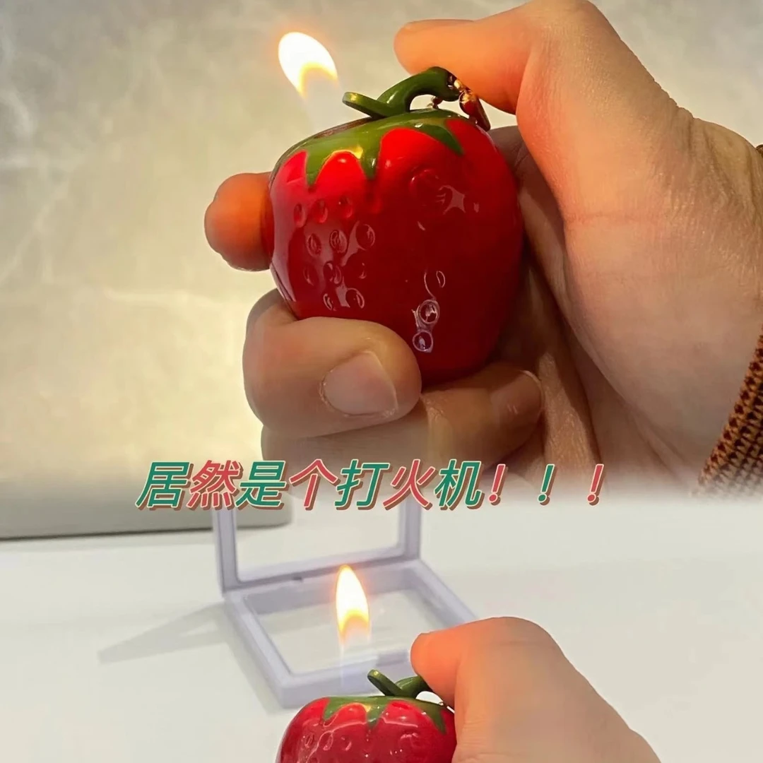 新款小草莓Kitty创意打火机可爱卡通明火可充气男女友礼物