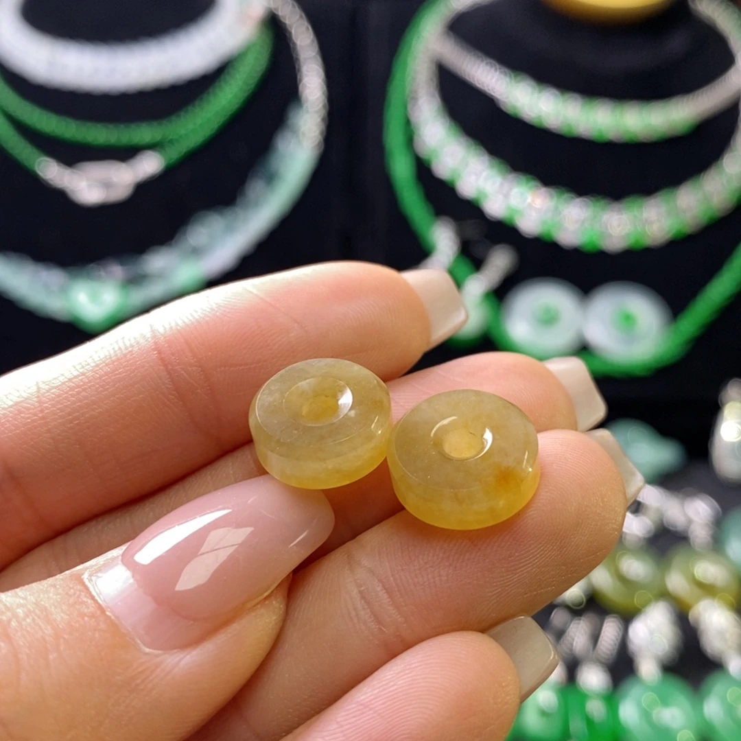 翡翠未镶嵌耳饰黄翡路路通