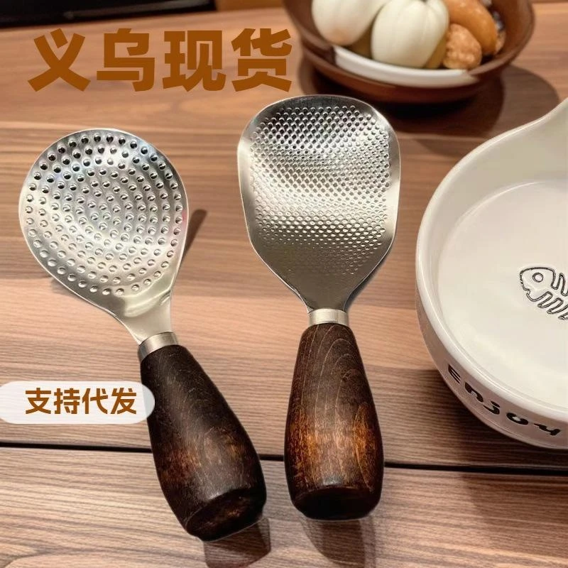 木柄不锈钢饭勺不沾米饭铲子家用可立式木柄家用勺子盛饭电饭煲