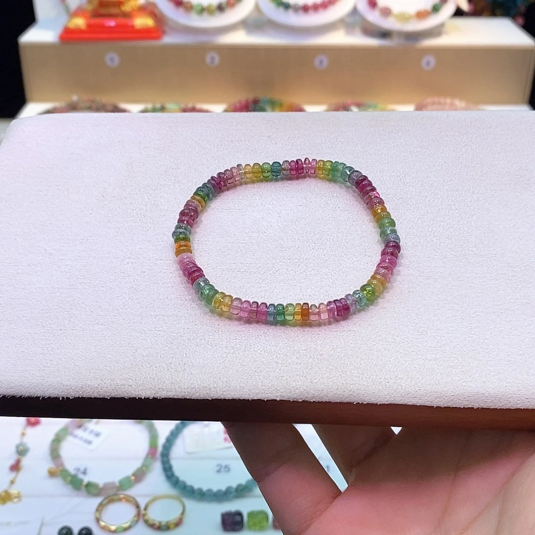 碧玺未镶嵌彩虹马卡龙算盘珠手链