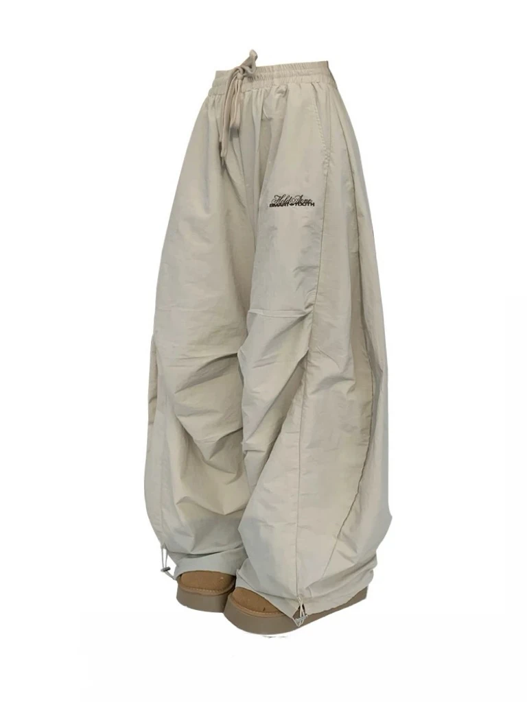 【慌慌】美式复古褶皱伞兵弯刀工装裤加绒秋冬新款宽松阔腿拖地裤子