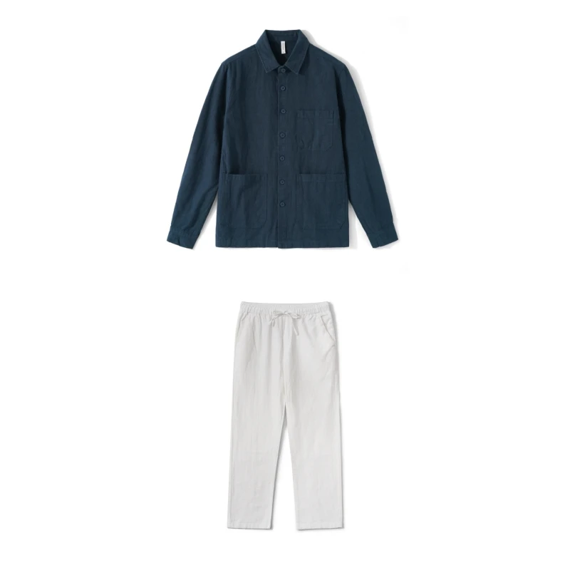 新中式苎麻男装套装简约经典复古套装国风潮流套装