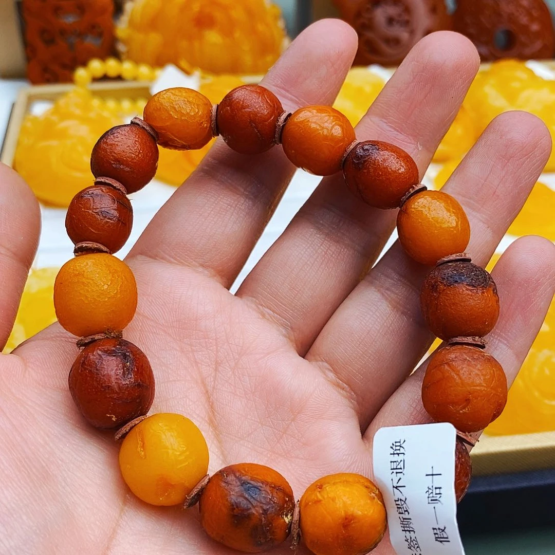 蜜蜡颈饰未镶嵌天然保真假一赔十