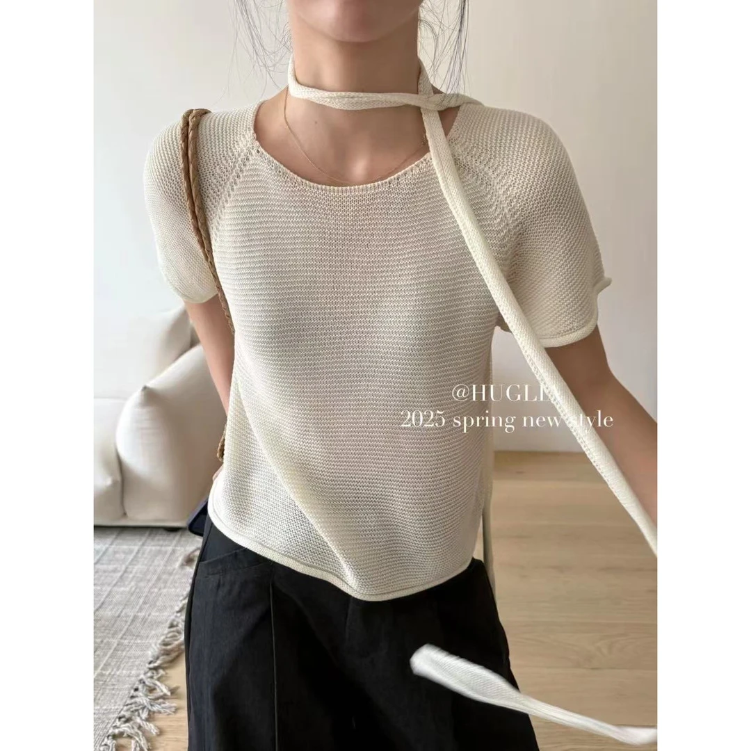 6192#灰姑娘#韩系U领显瘦百搭休闲短袖T恤（福利）