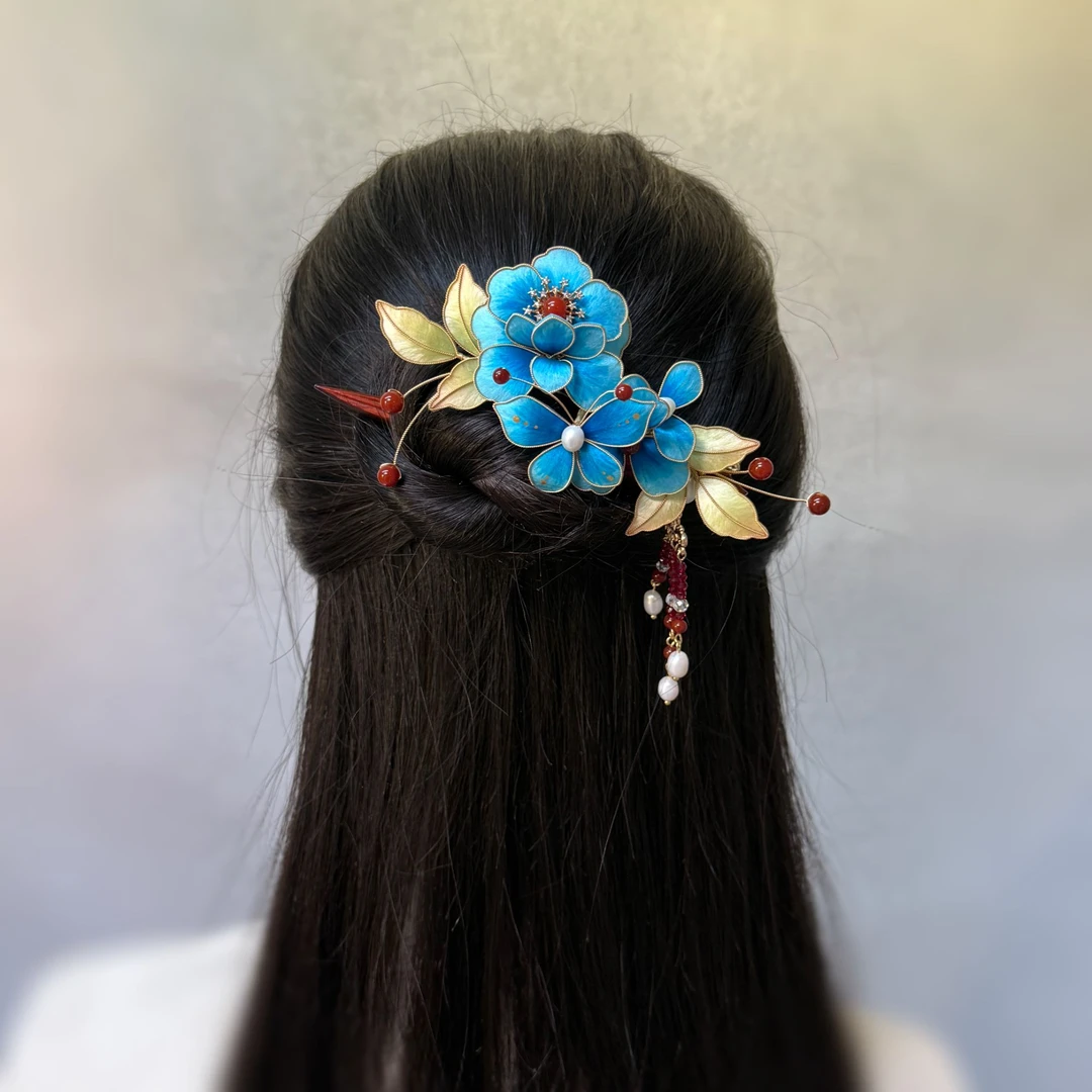 【望舒】非遗桑蚕丝绒花边夹发夹牡丹古典古风手工