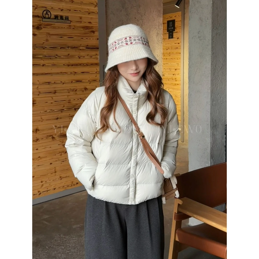 【海菜小个子】2025秋冬气质休闲风立领薄款90白鸭绒羽绒服-YJ1026