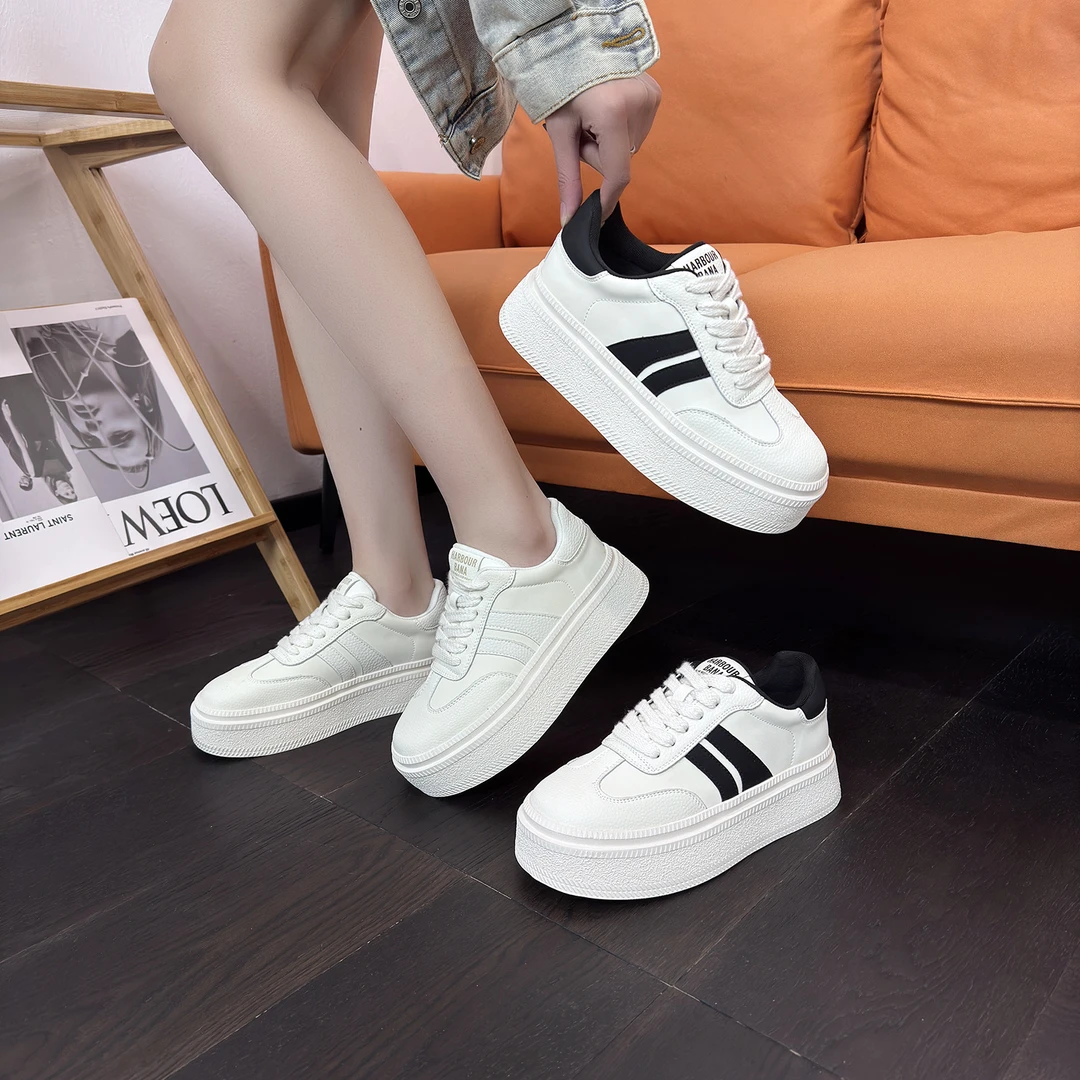 小白鞋女2025春季新款厚底真皮韩版百搭增高板鞋女松糕底休闲鞋
