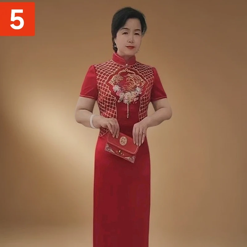醋酸宫廷绣花 烫钻钉珠钻链旗袍