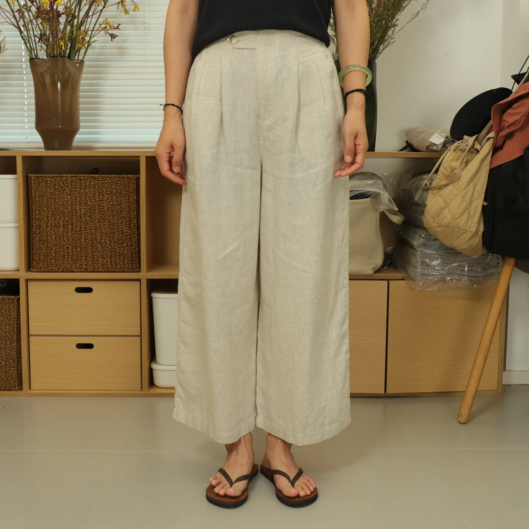 21亚麻 宽松 扣子长裤3色