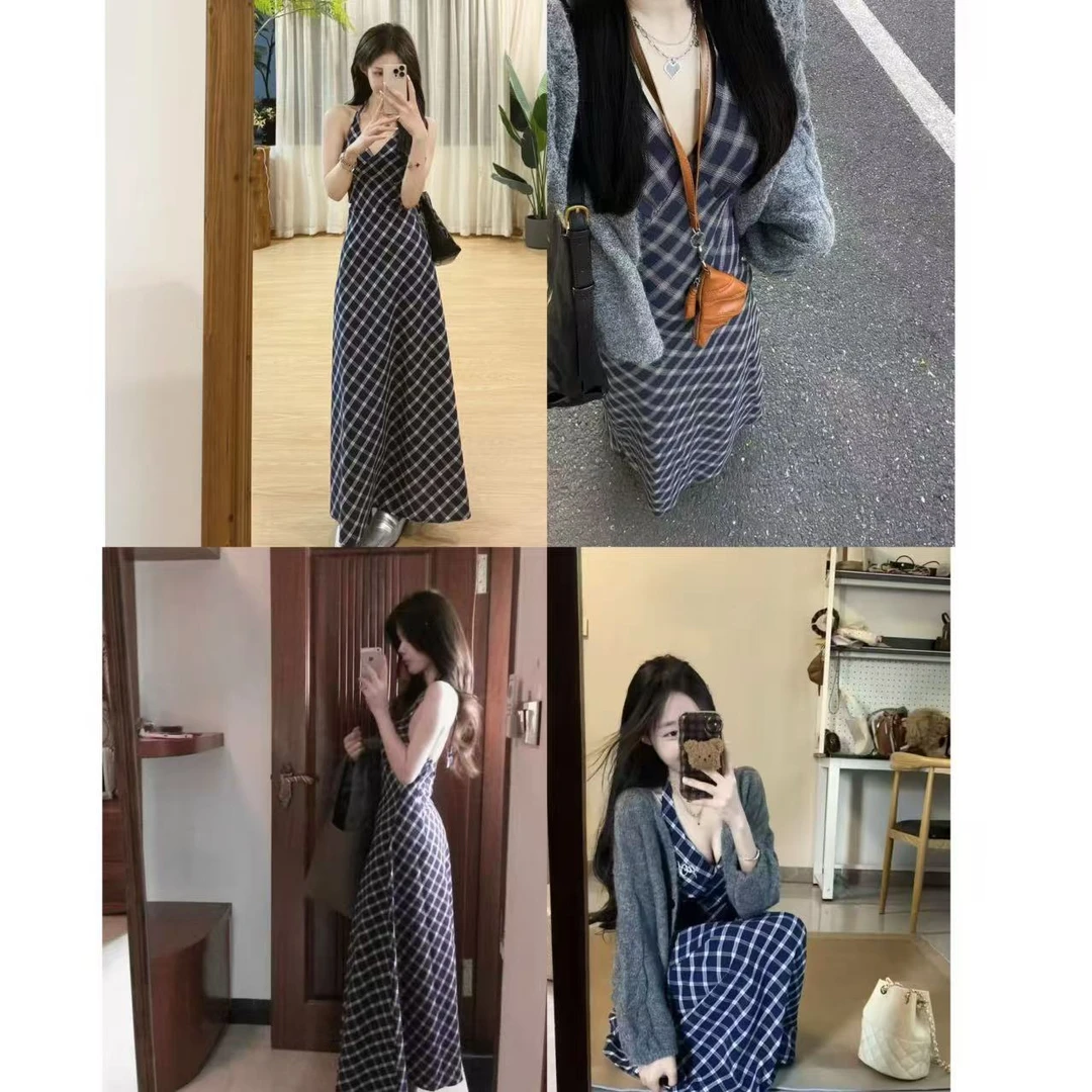 徐秋阳   蓝调格子裙 春夏新款百搭时尚休闲显瘦裙子9753