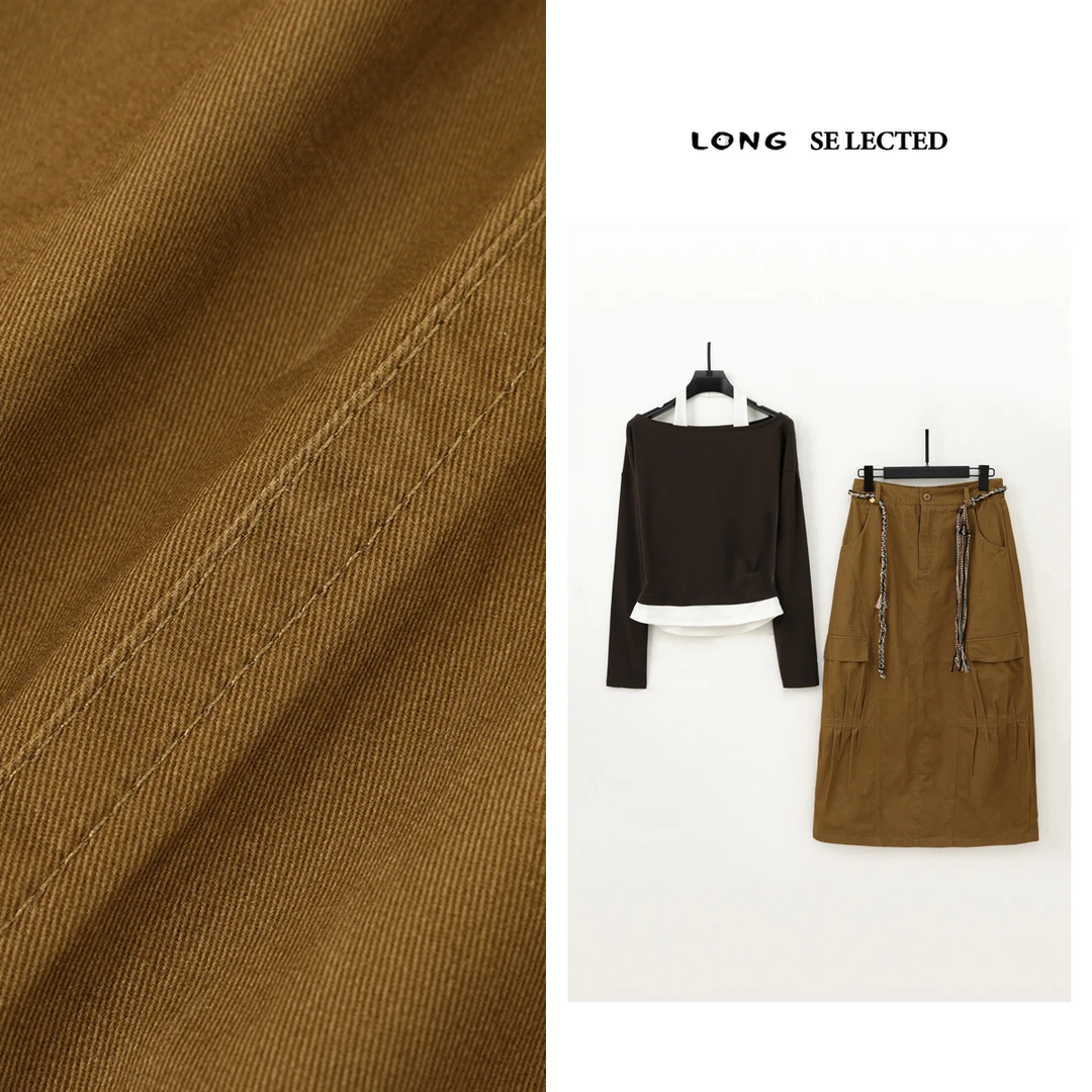 Q3935 休闲套装 长袖上衣 + 编织链工装半身裙两件套！带腰带 8717